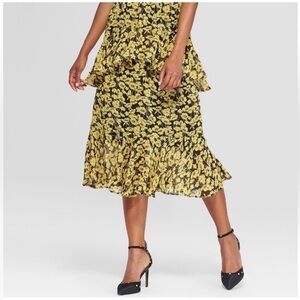 Who What Wear Yellow Floral High-Low Ruffle Skirt – Size XS